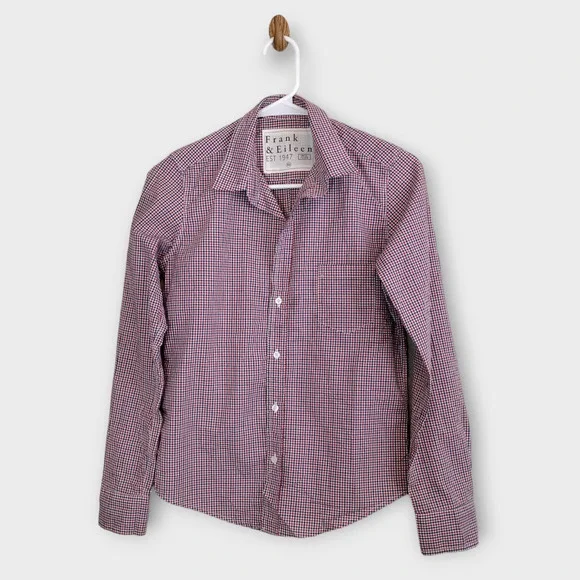 Frank & Eileen Shirt Womens XS Red White Blue Linen Barry Checkered Button Front - Picture 1 of 5